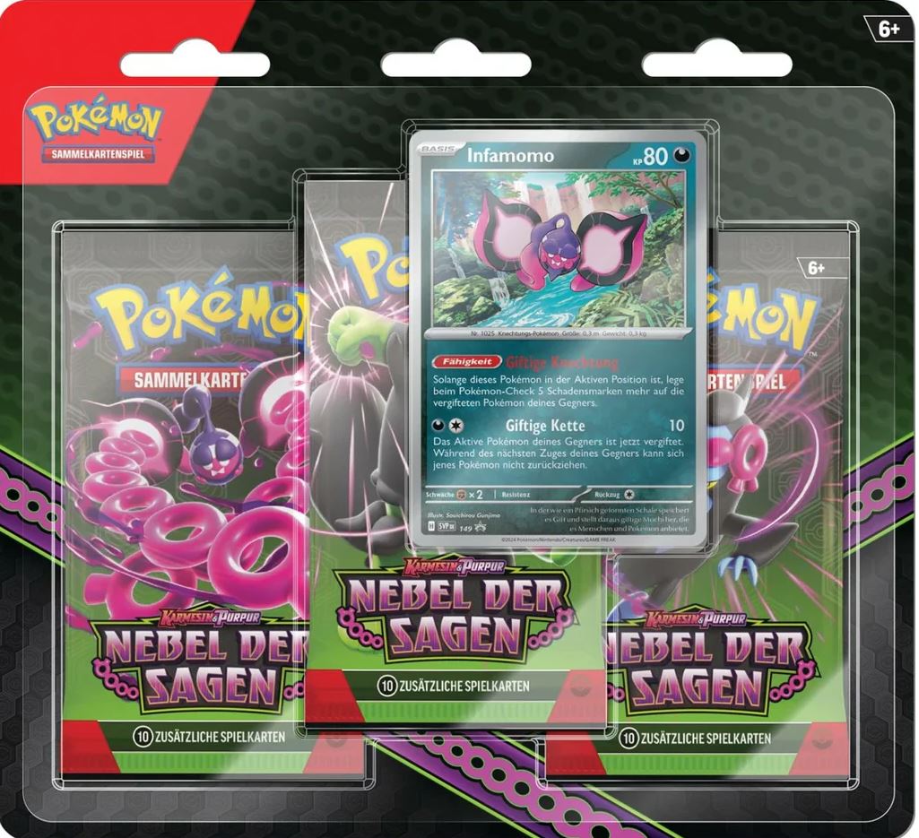 Pokemon Karmesin & Purpur KP 6.5 Nebel der Sagen 3-Pack-Blister Infamomo (deutsch)