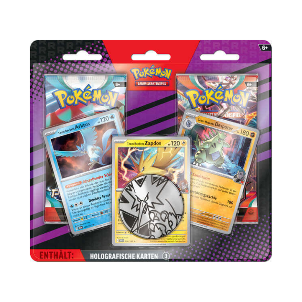 Pokémon TCG: Karmesin & Purpur – Enhanced 2-Pack Blister – Team Rockets Arktos, Zapdos & Despotar (deutsch)
