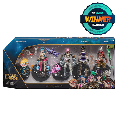 League of Legends, Dual Cities Pack / Exclusive Jinx, Heimerdinger, Vi, Caitlyn und Ekko, 10,2 cm Sammelfiguren