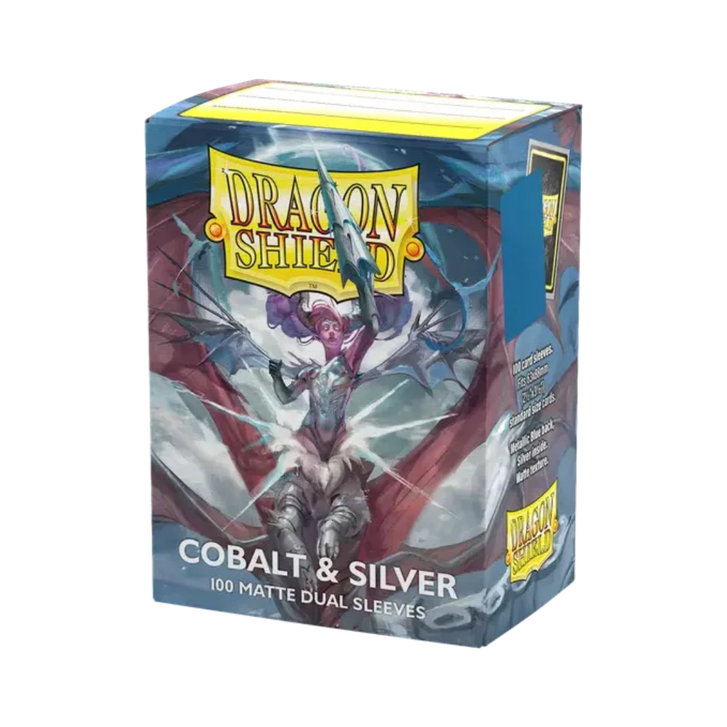 Dragon Shield - 100 Standard Size Matte Dual Card Sleeves - Cobalt & Silver