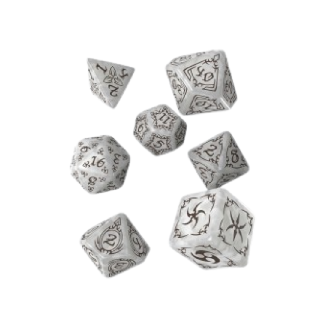 Q-Workshop Tribal Dice Set – Pearl & Brown (7 Würfel)