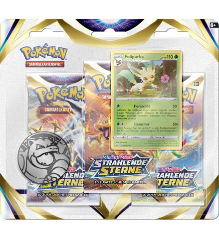 Pokemon Schwert & Schild Strahlende Sterne 3-Pack-Blister – Folipurba Promo (deutsch)
