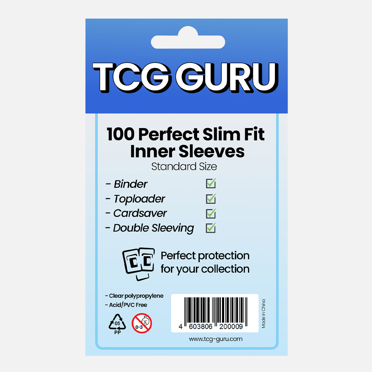 TCG Guru Perfect Fit Inner Sleeves – 100 Slim Fit Innenhüllen für Standardkarten