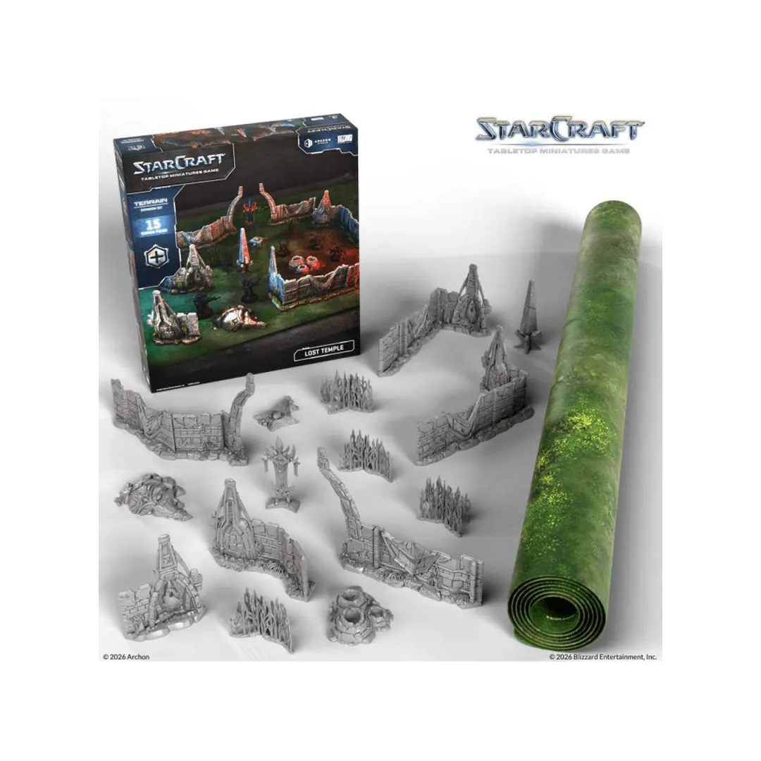 StarCraft TMG Lost Temple Terrain Inhalt mit Spielmatte