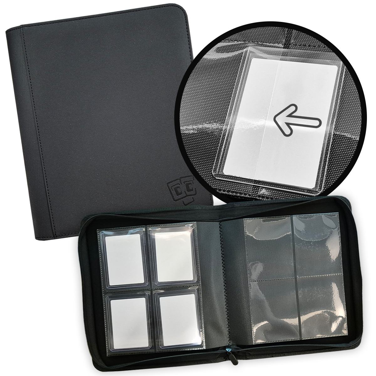 TCG Guru – 4er Toploader Zippered Pocket Binder Xenon – Schwarz